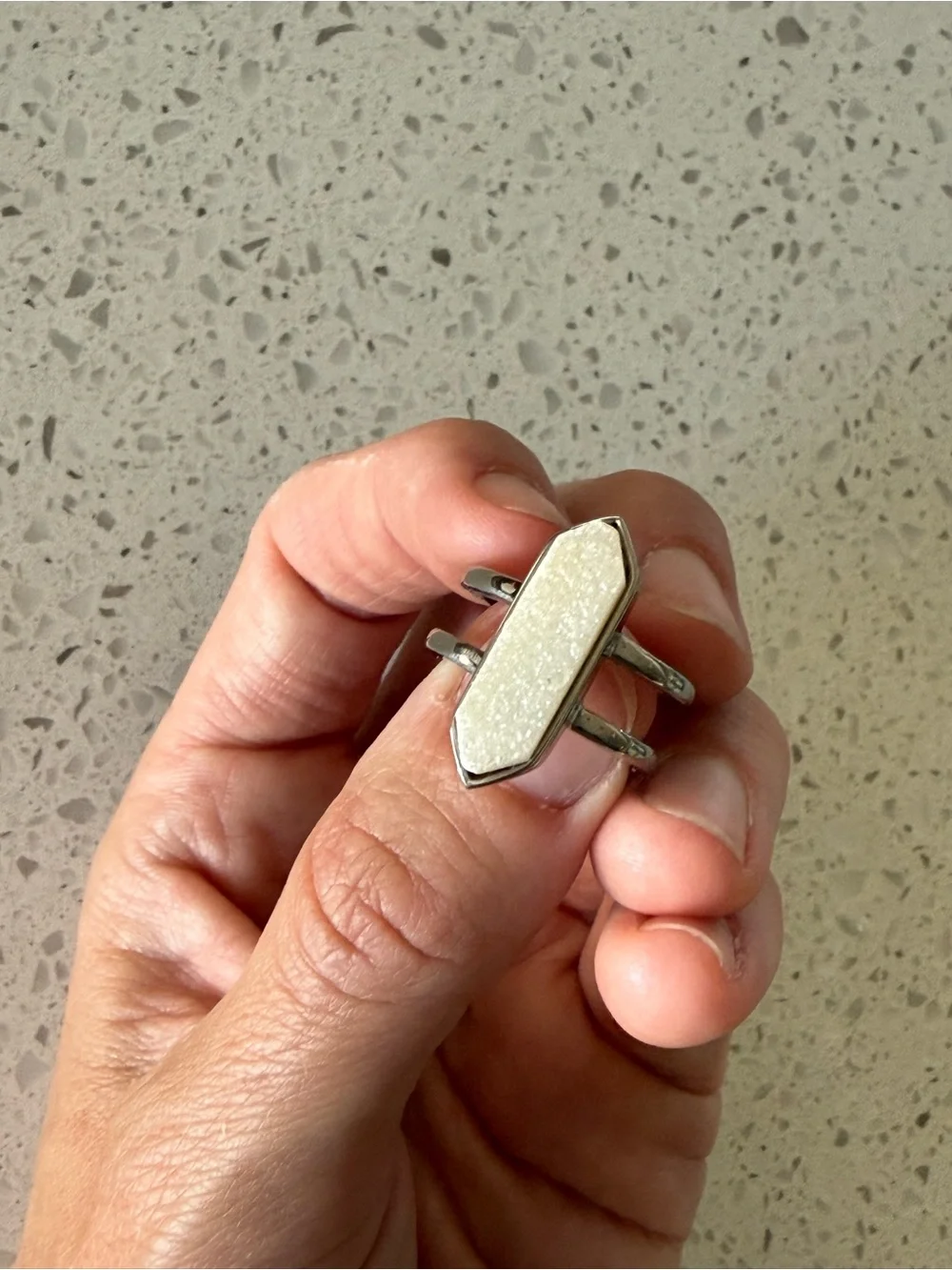 Kinsley Armelle Silver-Tone White Druzy Oval Statement Ring